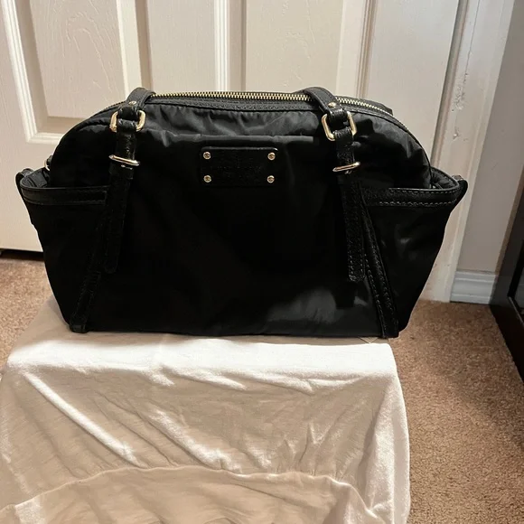 Kate Spade Black Nylon Satchel Shoulder Bag Leather Trim - Picture 2 of 16